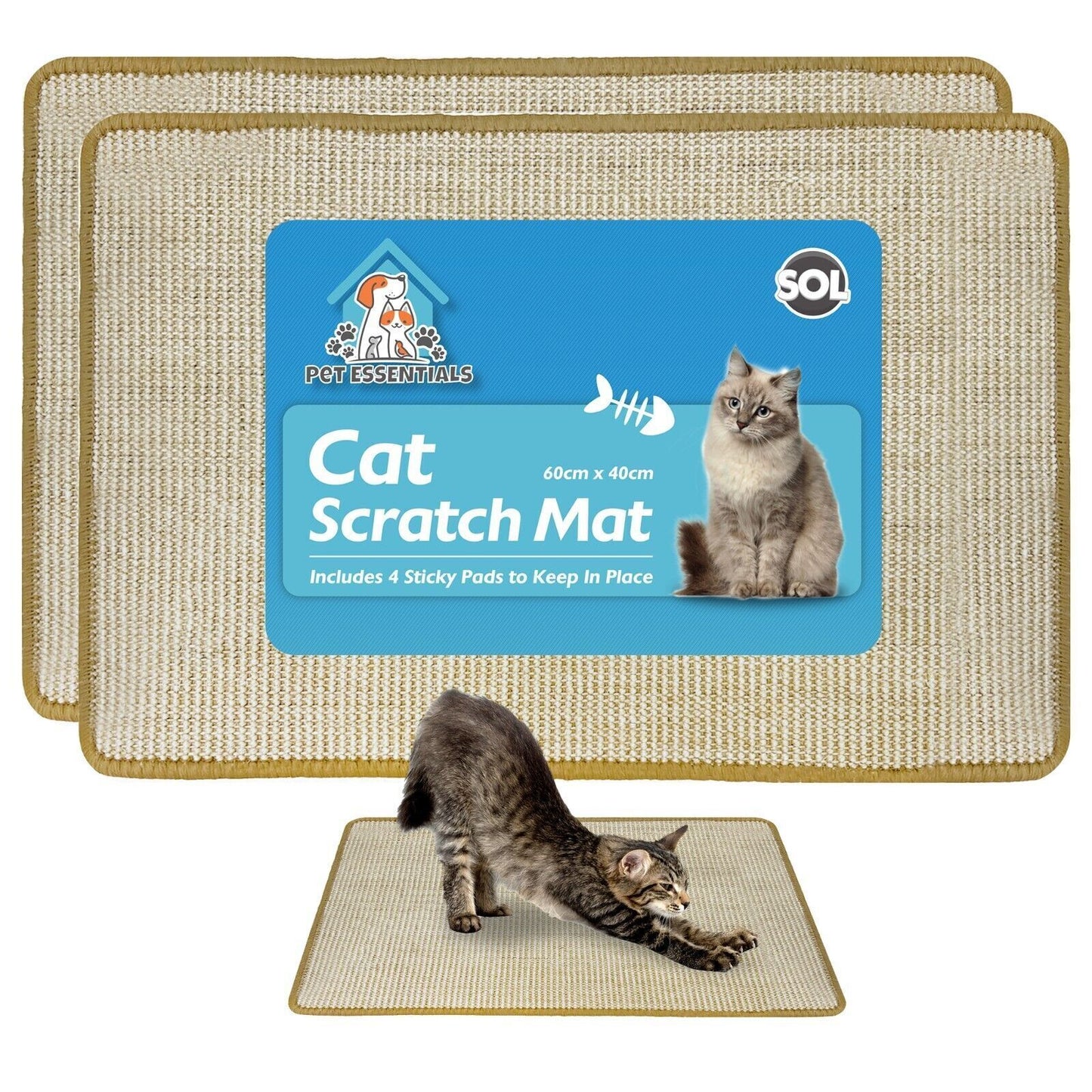 2Pk Cat Scratching Sisal Mat 60X40Cm