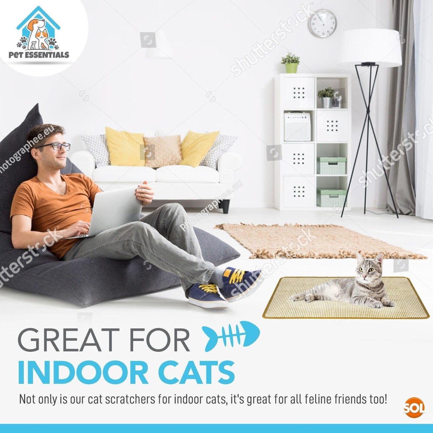 2Pk Cat Scratching Sisal Mat 60X40Cm