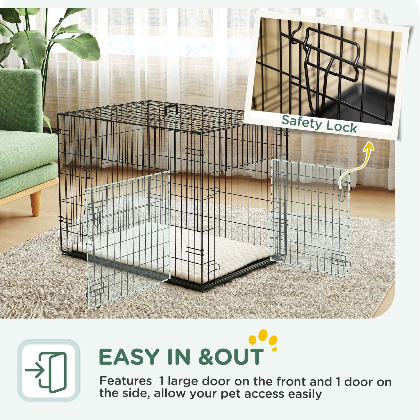 Pawhut Dog Crate with 2 Doors, Tray, Soft Cushion, for Small Dogs