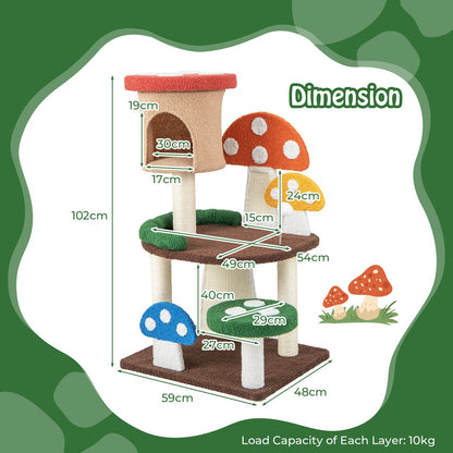 102 Cm Mushroom Cat Tree Tower with Natural Sisal Posts