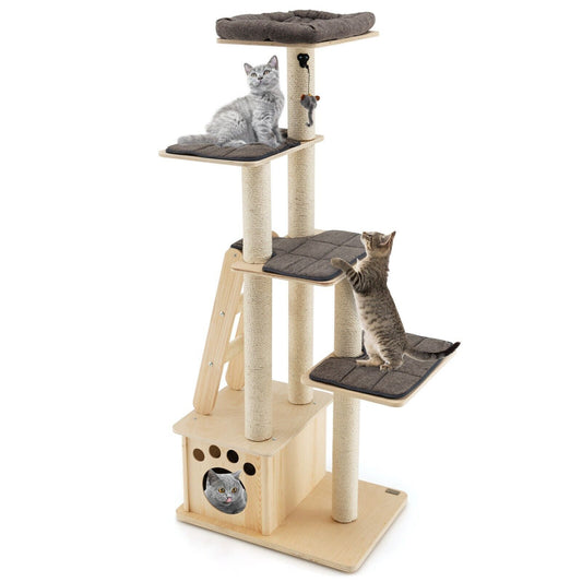 Wooden Cat Tower Modern Cat Tree Tower Multi-Level Cat Play Scratching Posts