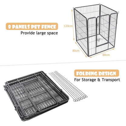 120 CM 8-Panel Height Anti-Rust Pet Playpen with Lockable Gate