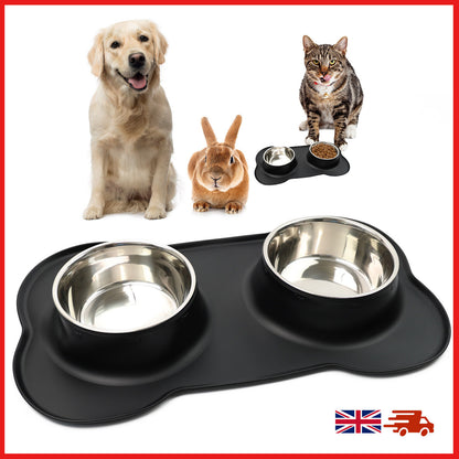 Pets Bowl for Food and Drink Double Bowls Stainless Steel Non Slip for Pets