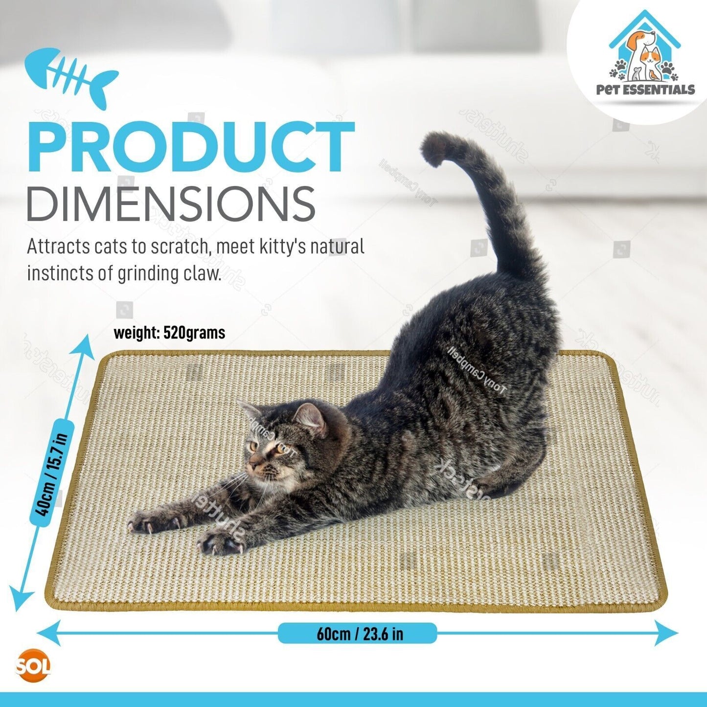 2Pk Cat Scratching Sisal Mat 60X40Cm 