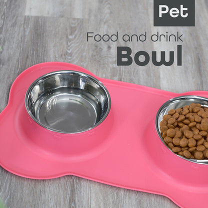 Pets Bowl for Food and Drink Double Bowls Stainless Steel Non Slip for Pets