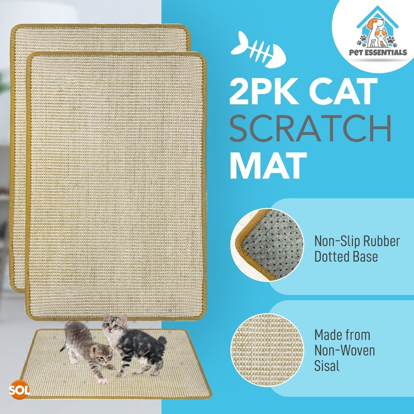 2Pk Cat Scratching Sisal Mat 60X40Cm 