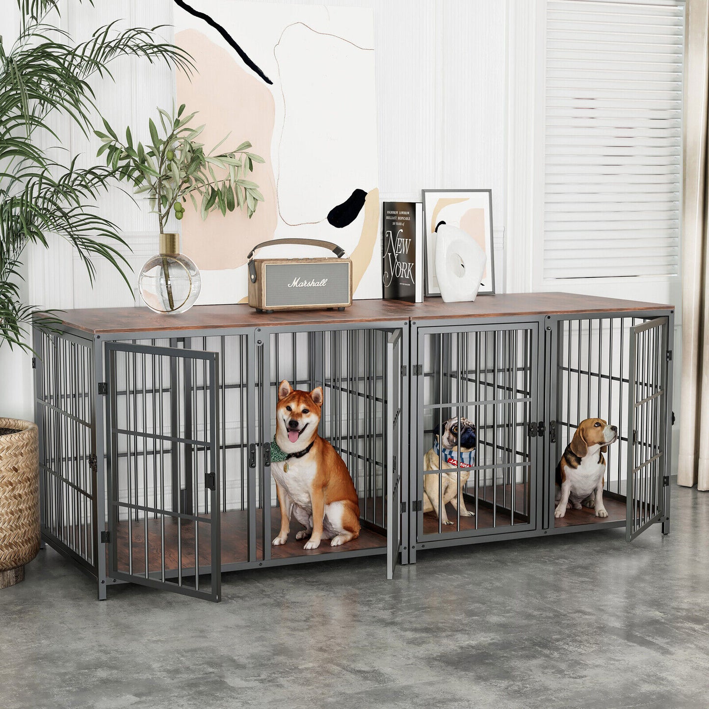 Bingopaw Heavy Duty Wooden Dog Crate Large Cage Puppy Kennel End Table Furniture