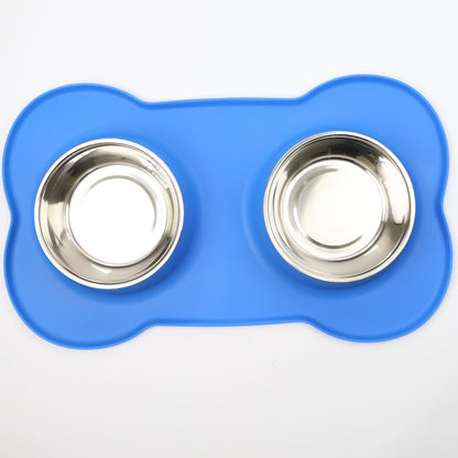 Pets Bowl for Food and Drink Double Bowls Stainless Steel Non Slip for Pets