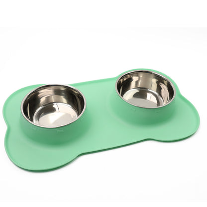 Pets Bowl for Food and Drink Double Bowls Stainless Steel Non Slip for Pets