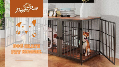 Bingopaw Heavy Duty Wooden Dog Crate Large Cage Puppy Kennel End Table Furniture