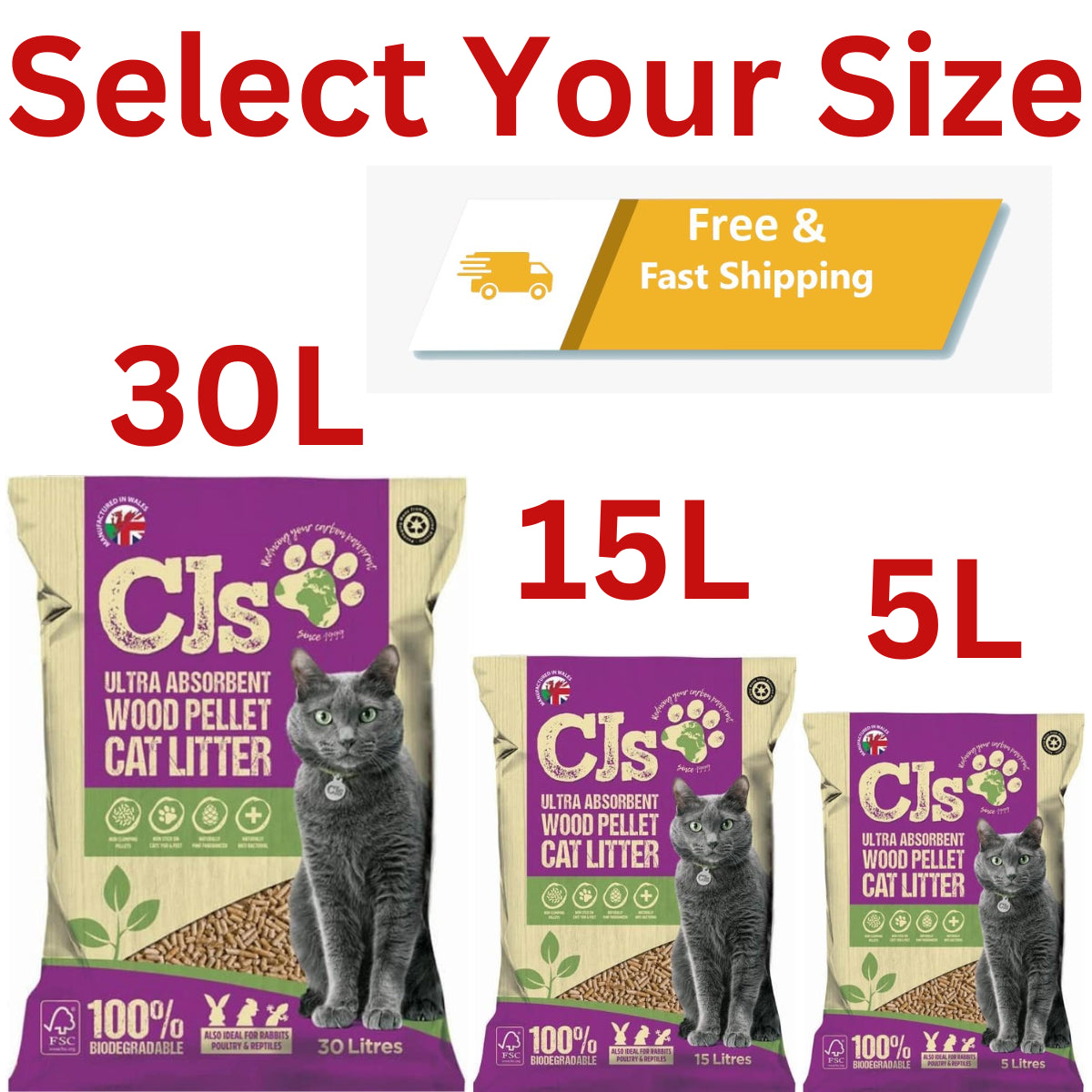 CJ's Premium Cat Litter - Ultra Absorbent Biodegradable Wood Pellets
