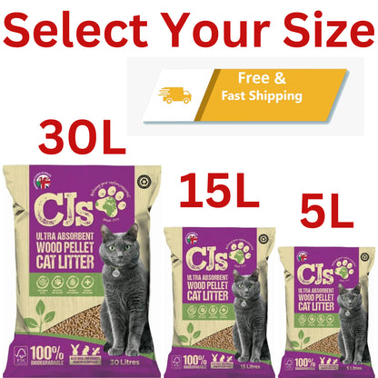 CJ's Premium Cat Litter - Ultra Absorbent Biodegradable Wood Pellets