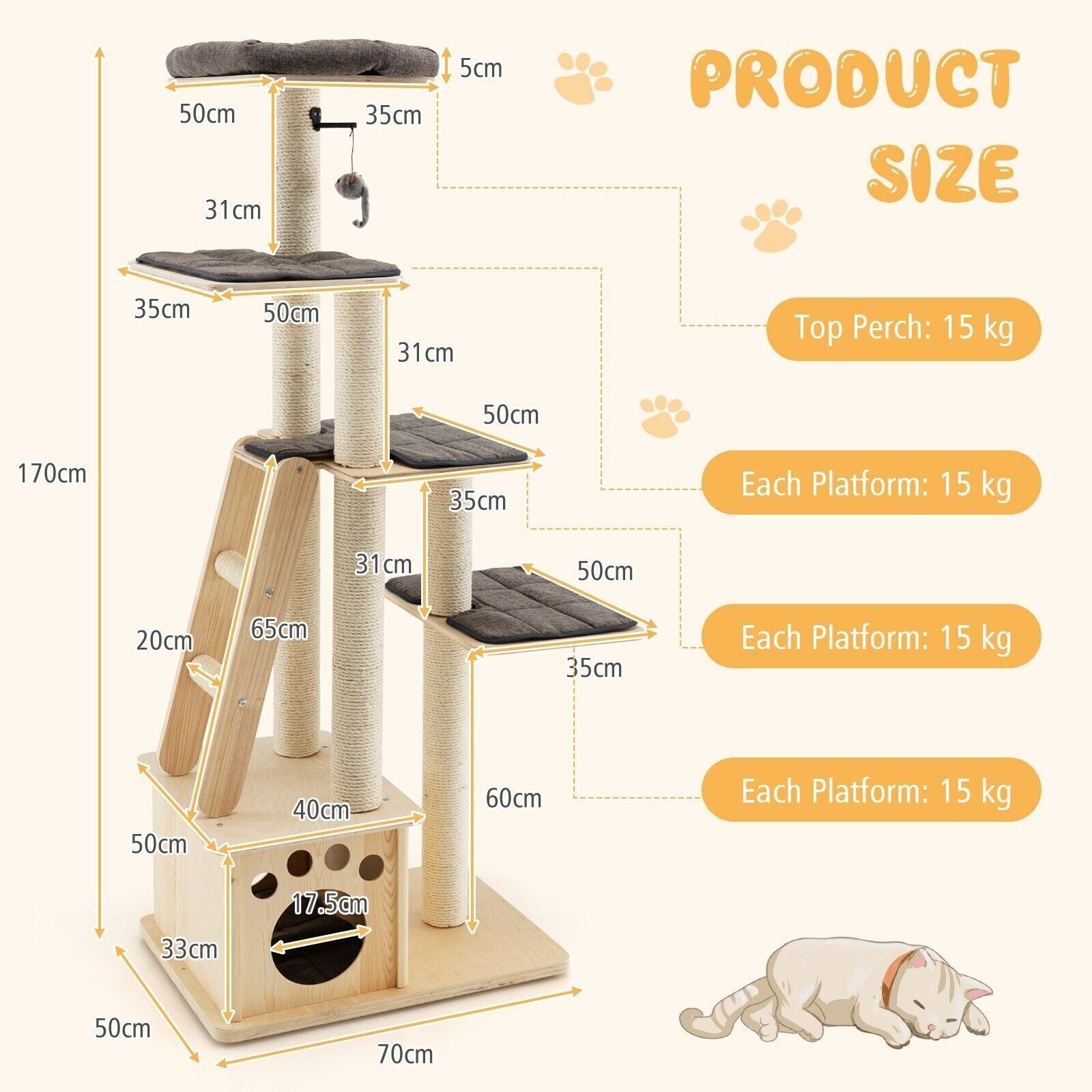 Wooden Cat Tower Modern Cat Tree Tower Multi-Level Cat Play Scratching Posts