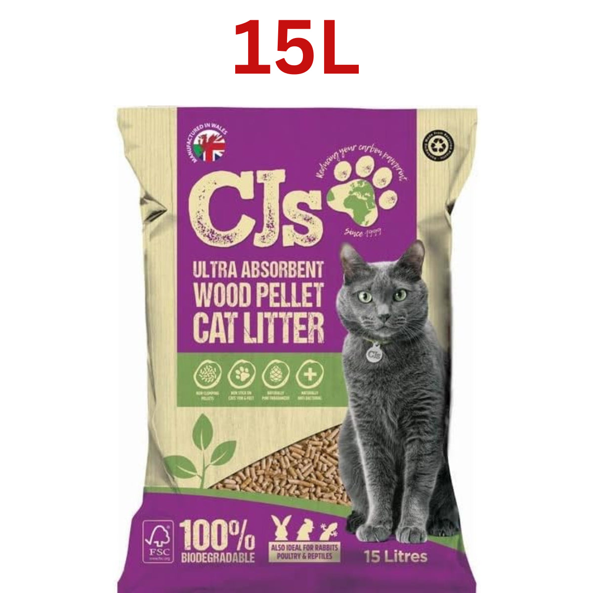 CJ's Premium Cat Litter - Ultra Absorbent Biodegradable Wood Pellets