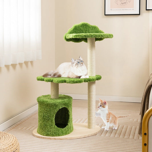 Wooden Cat Tree 97Cm Tall Cat Climbing Stand 3-Layer Cat Activity Center