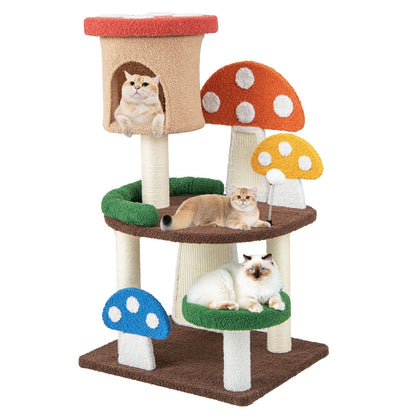 102 Cm Mushroom Cat Tree Tower with Natural Sisal Posts