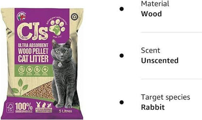 CJ's Premium Cat Litter - Ultra Absorbent Biodegradable Wood Pellets