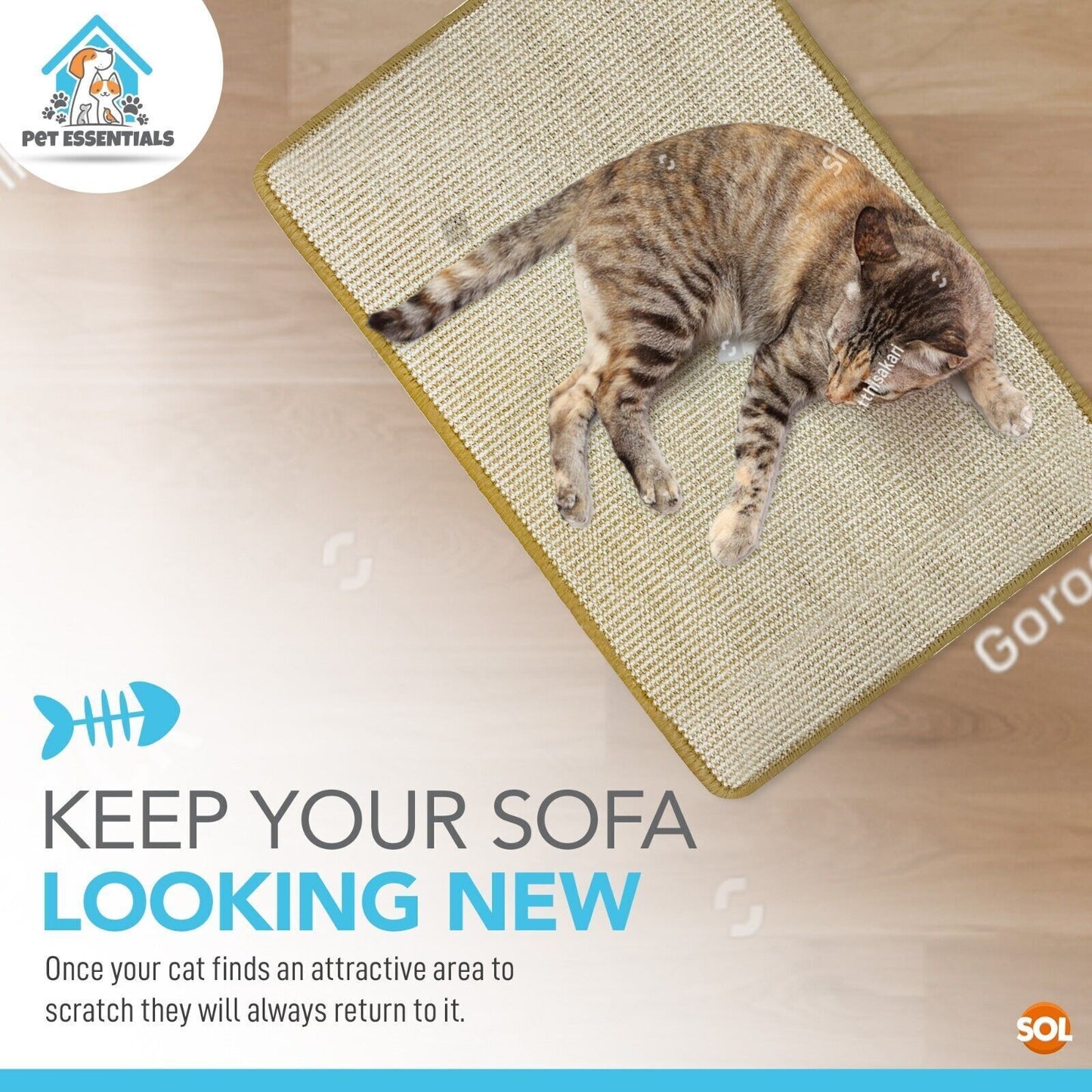 2Pk Cat Scratching Sisal Mat 60X40Cm 