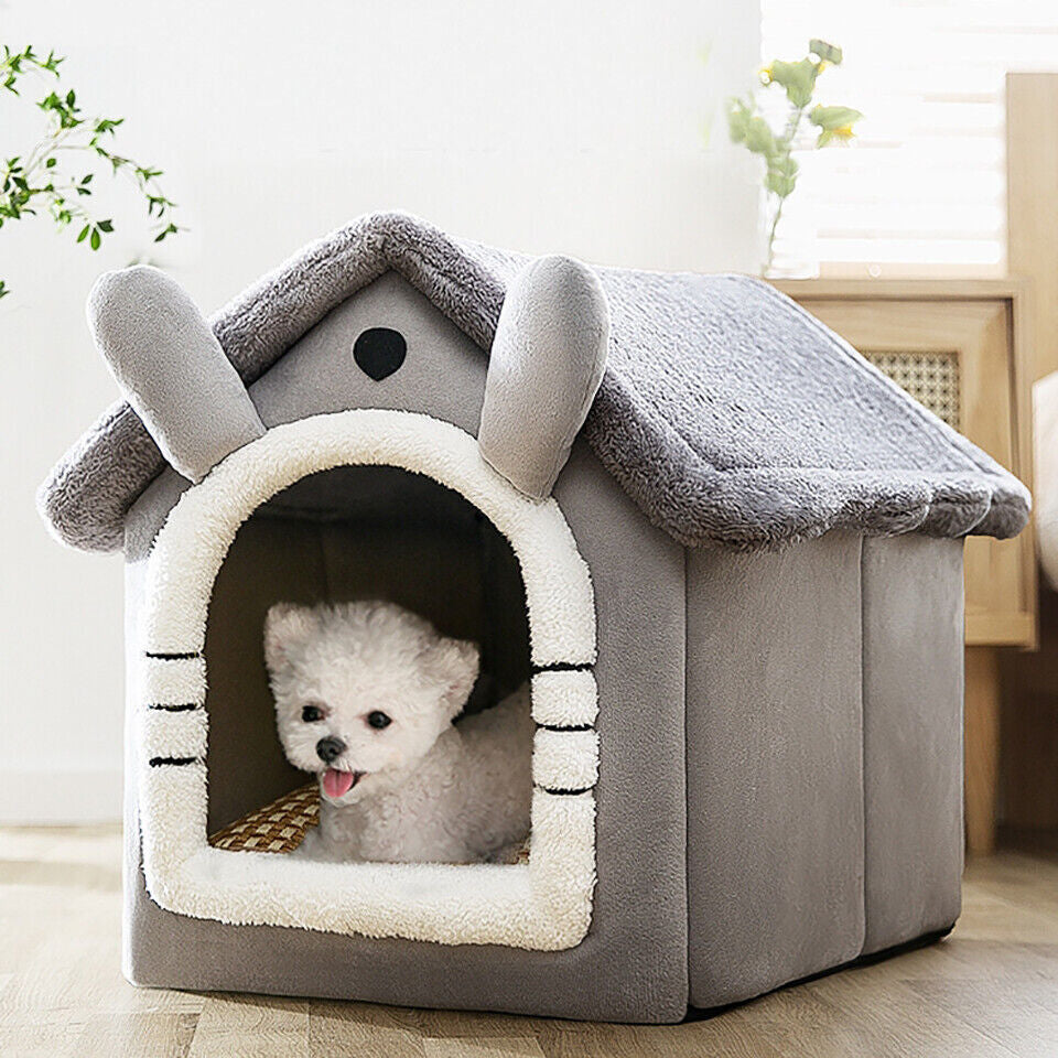 Pet Cat Kitten Dog Beds Igloo Fleece Bed Pyramid Cozy Washable Warm House Cave