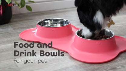 Pets Bowl for Food and Drink Double Bowls Stainless Steel Non Slip for Pets