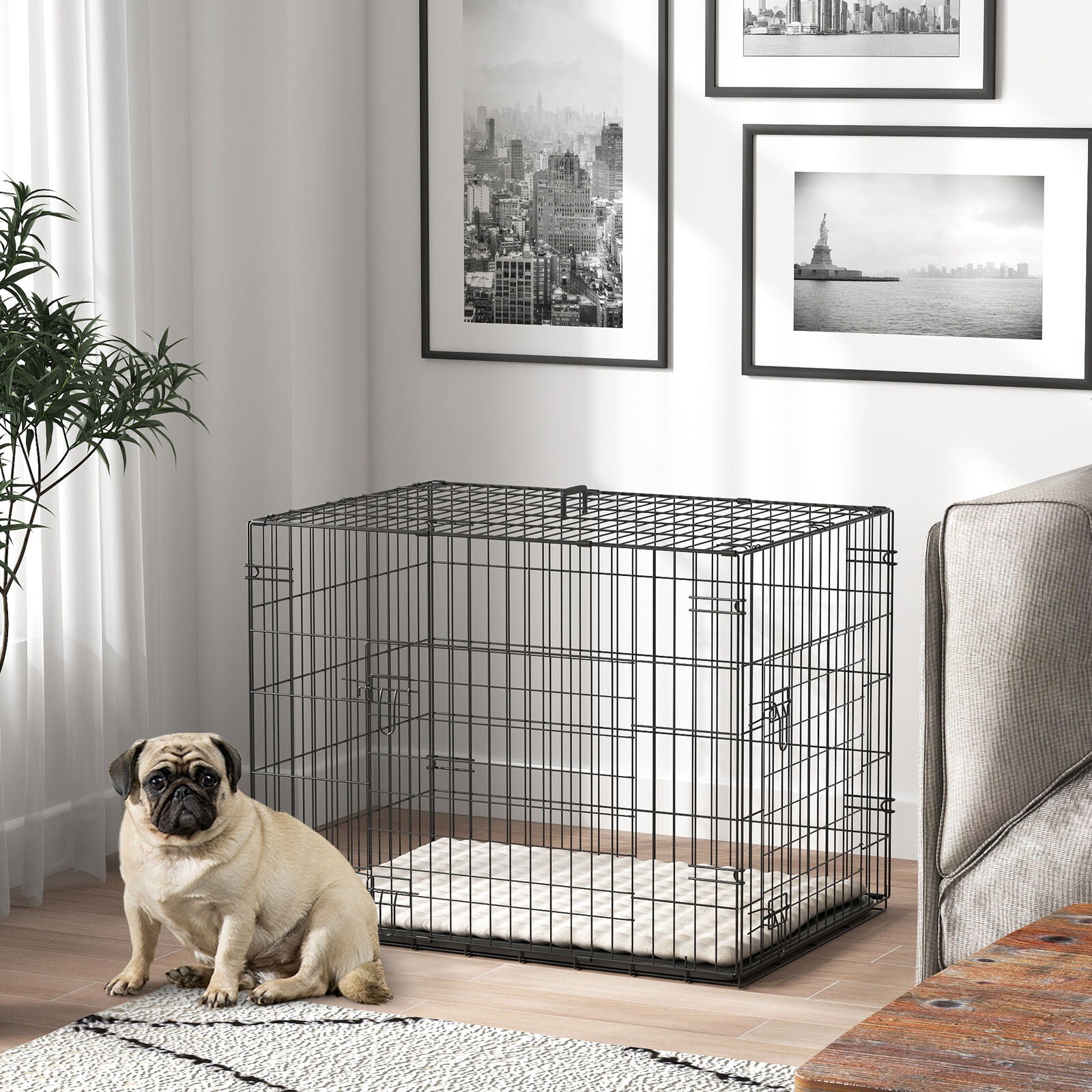 Pawhut Dog Crate with 2 Doors, Tray, Soft Cushion, for Small Dogs