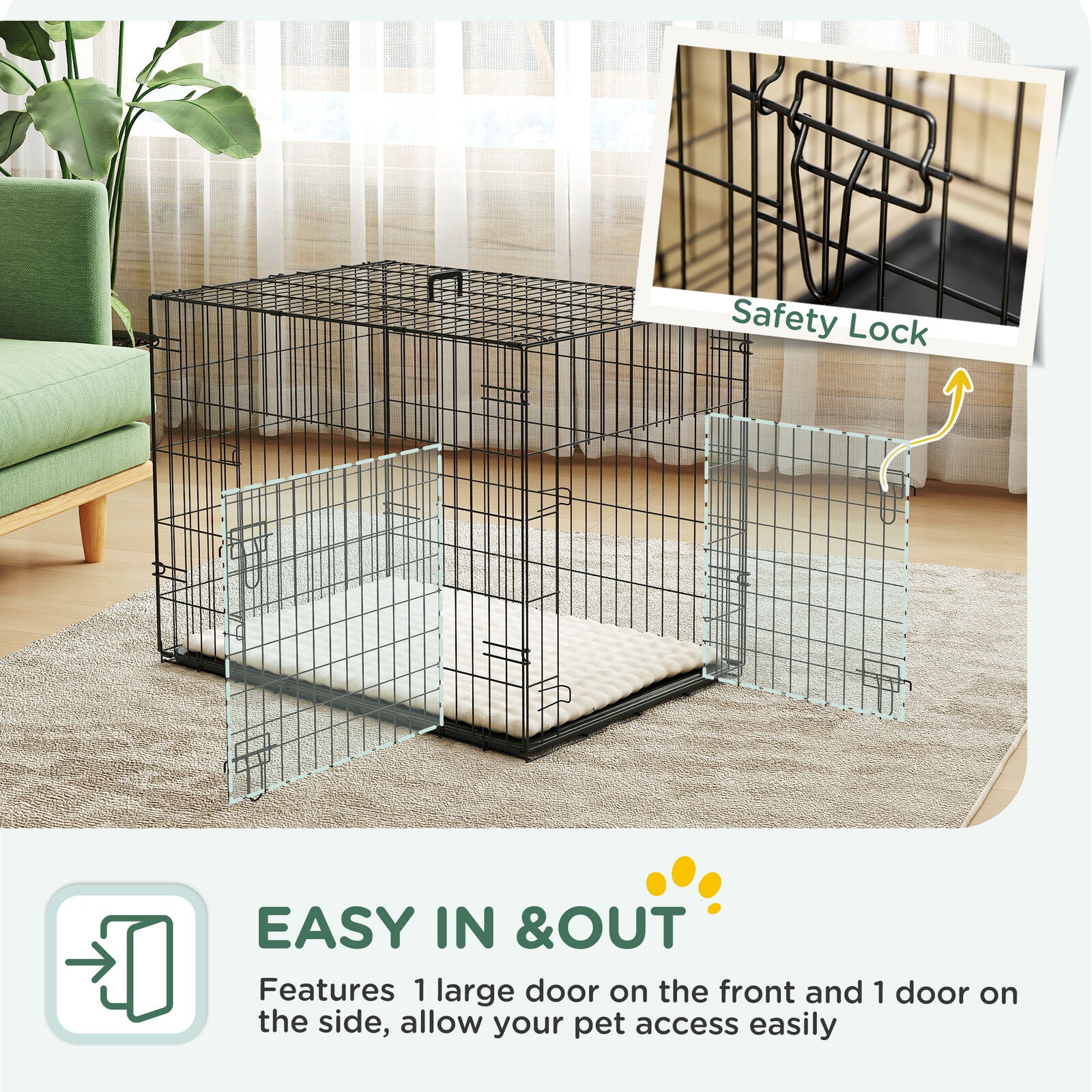 Pawhut Dog Crate with 2 Doors, Tray, Soft Cushion, for Small Dogs