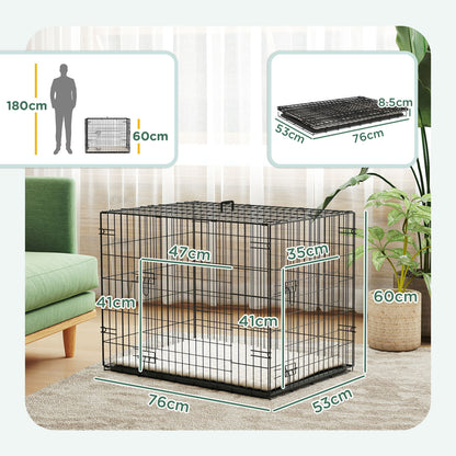Pawhut Dog Crate with 2 Doors, Tray, Soft Cushion, for Small Dogs