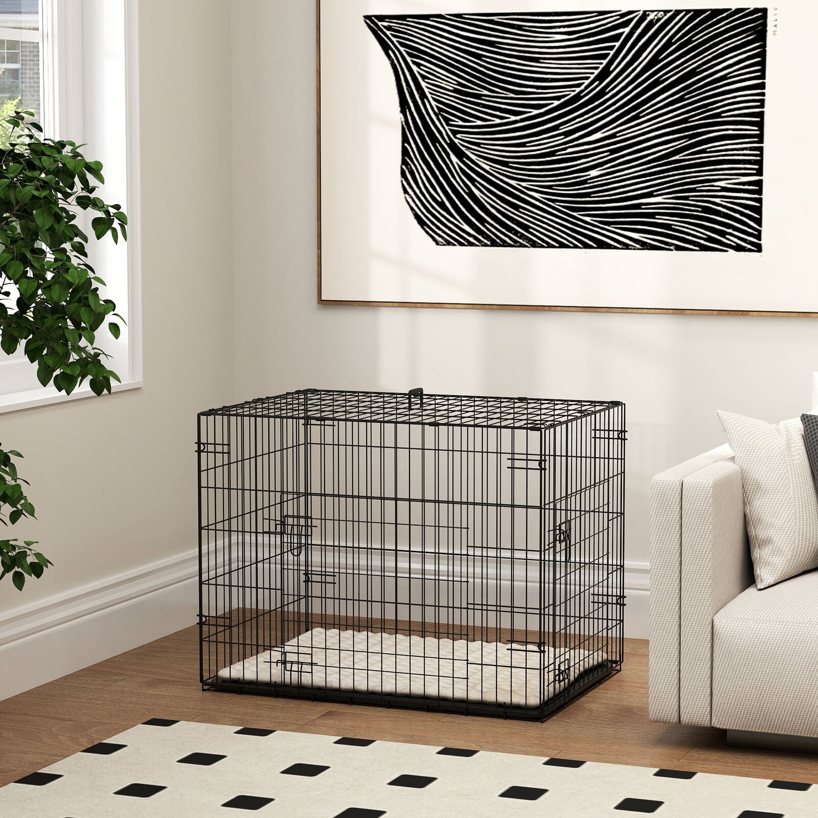 Pawhut Dog Crate with 2 Doors, Tray, Soft Cushion, for Small Dogs