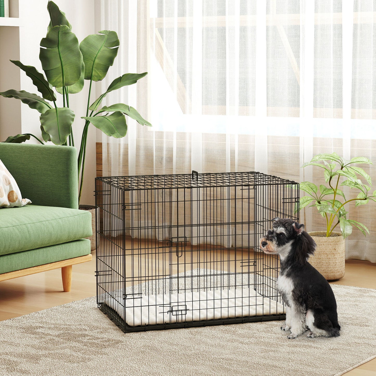 Pawhut Dog Crate with 2 Doors, Tray, Soft Cushion, for Small Dogs
