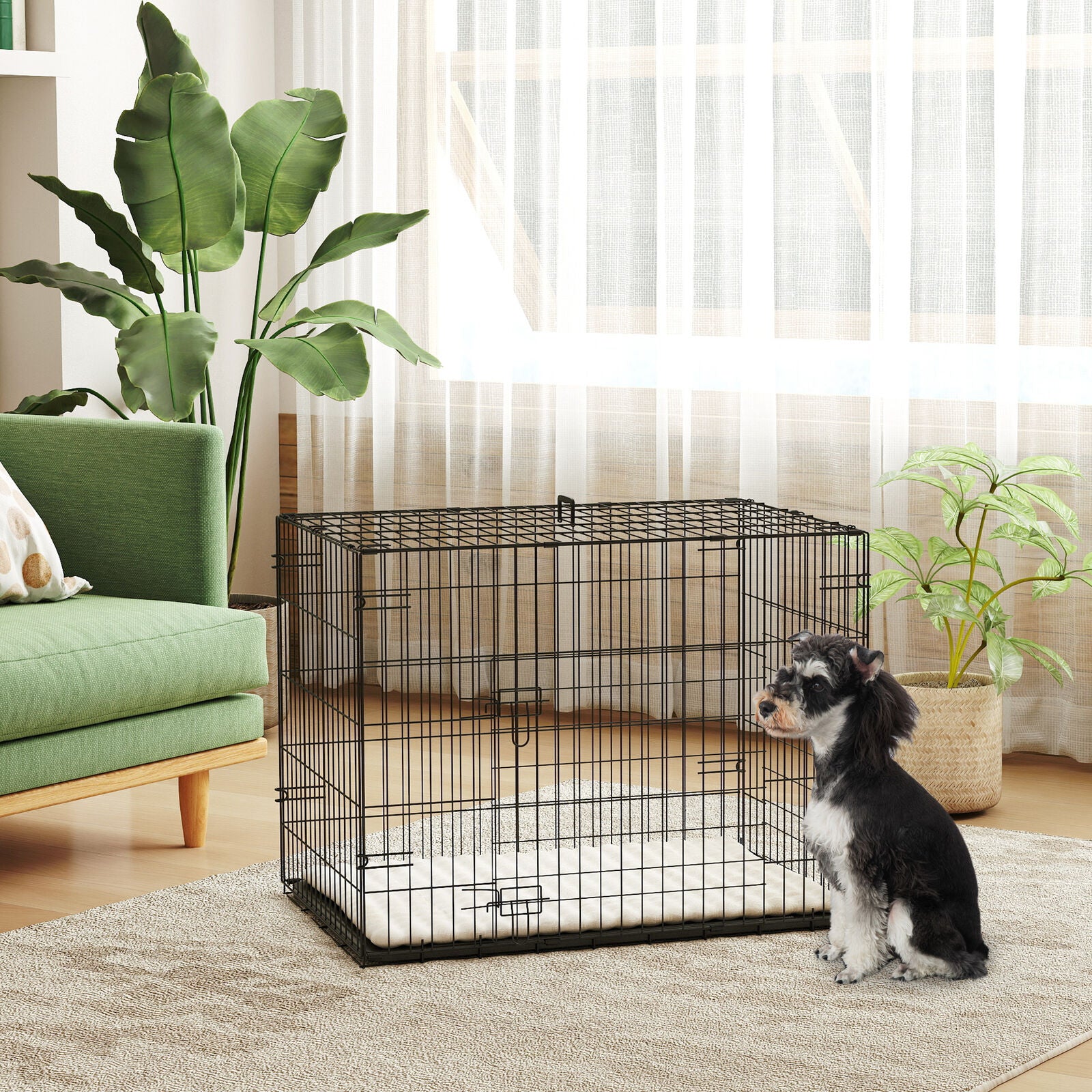 Pawhut Dog Crate with 2 Doors, Tray, Soft Cushion, for Small Dogs